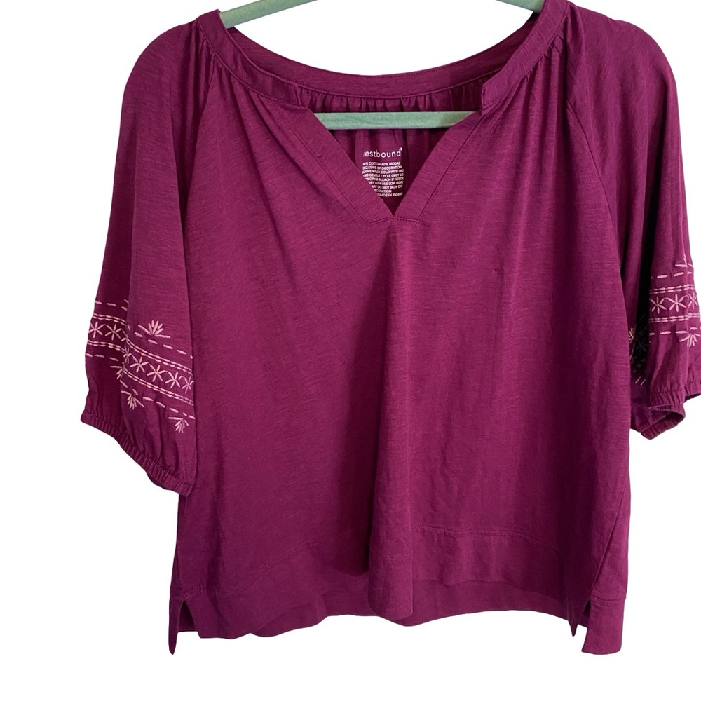 Westbound Magenta Blouse with Embroidered Sleeves